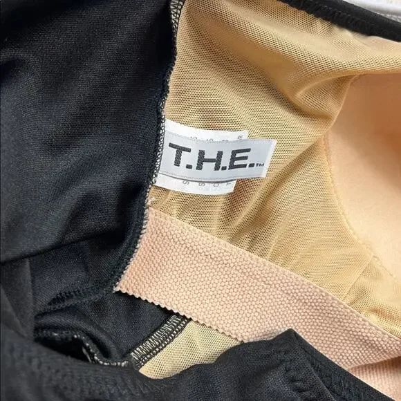 Vintage 90s does 60s T.H.E. black one piece swimsuit swim skirt, size 16 - Picture 6 of 8